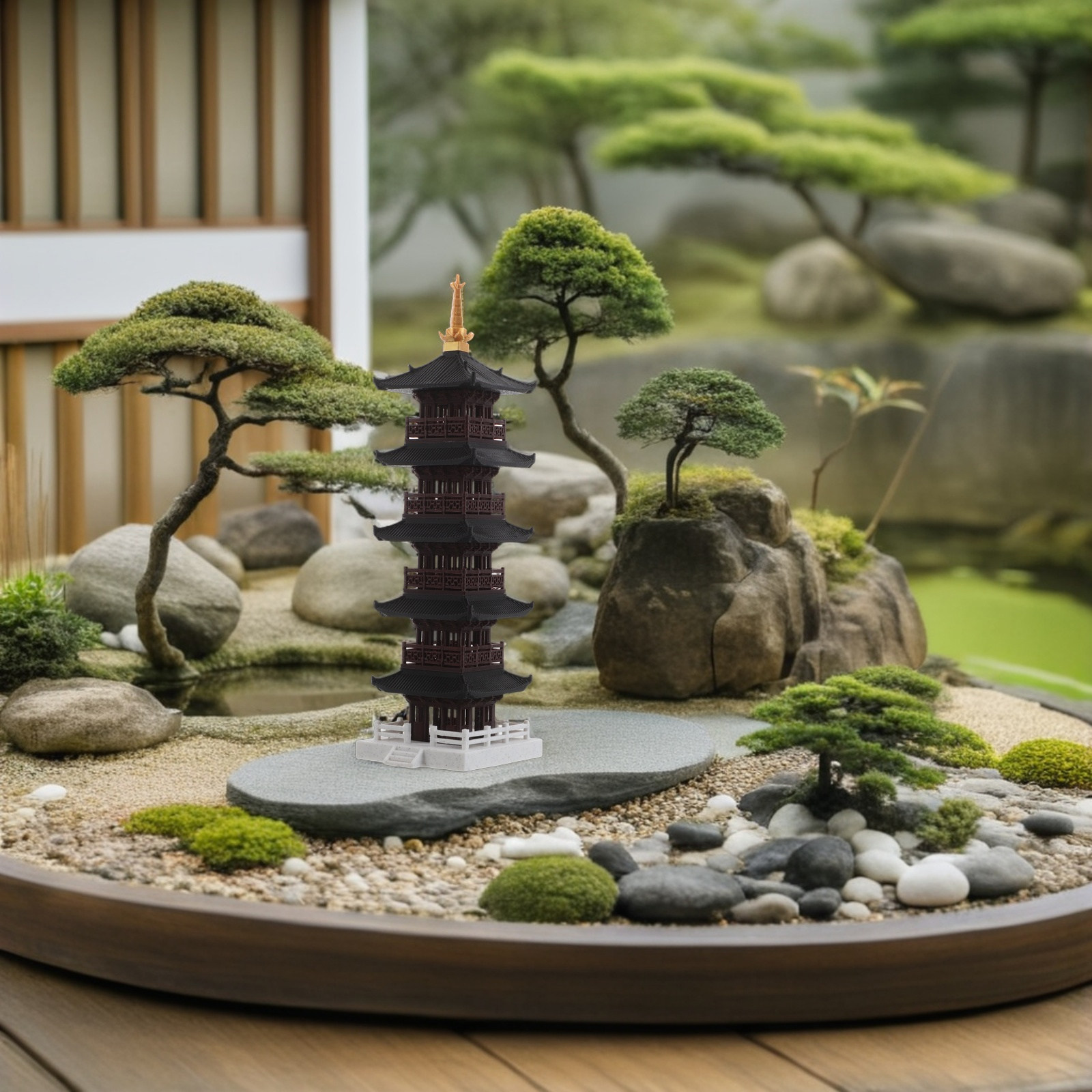 Bonsai Garden Set Up - Chinese Pagoda Sculpture 5-Tier Miniature Tower