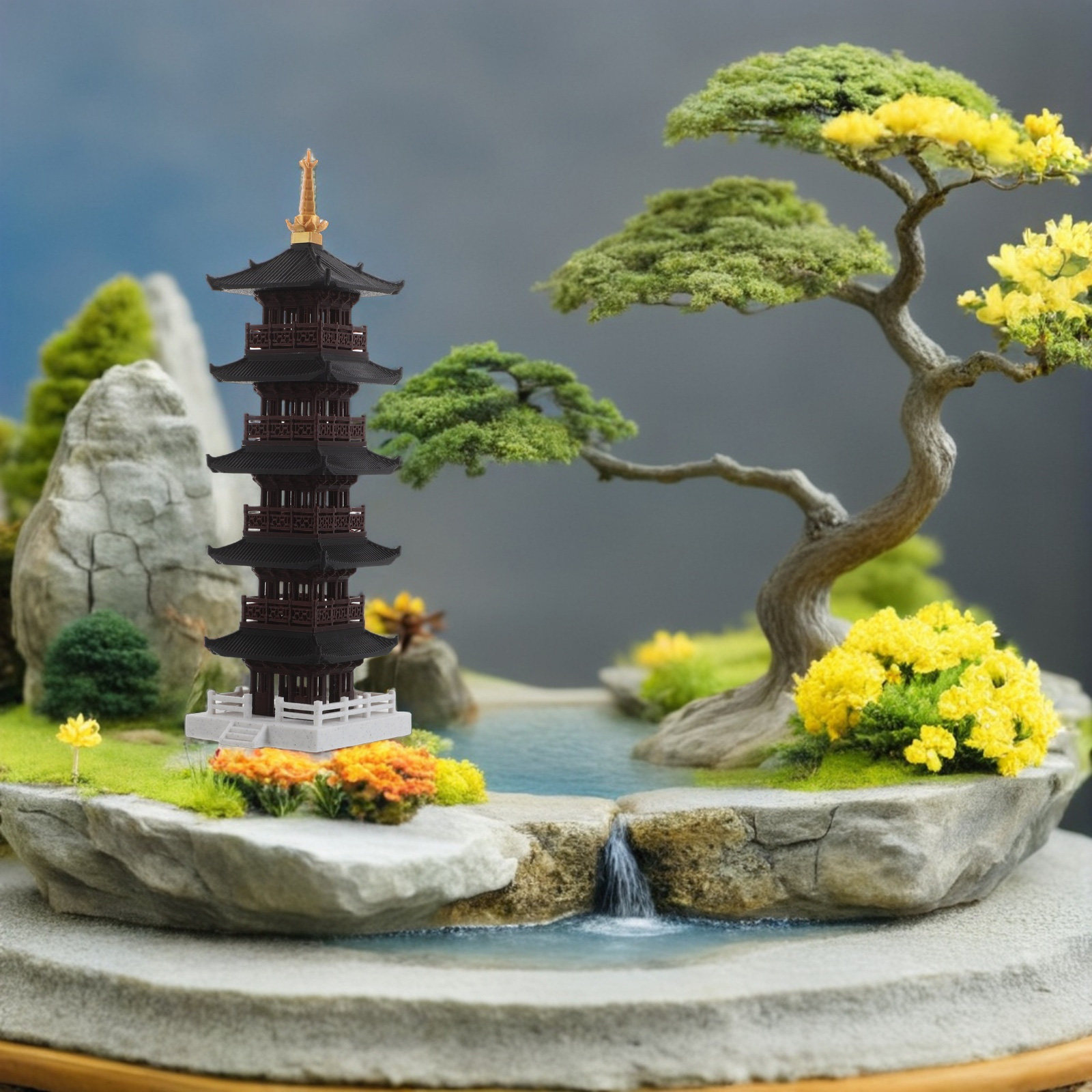 Chinese Pagoda Sculpture 5-Tie - Bonsai Garden Set Up avaliação e preço