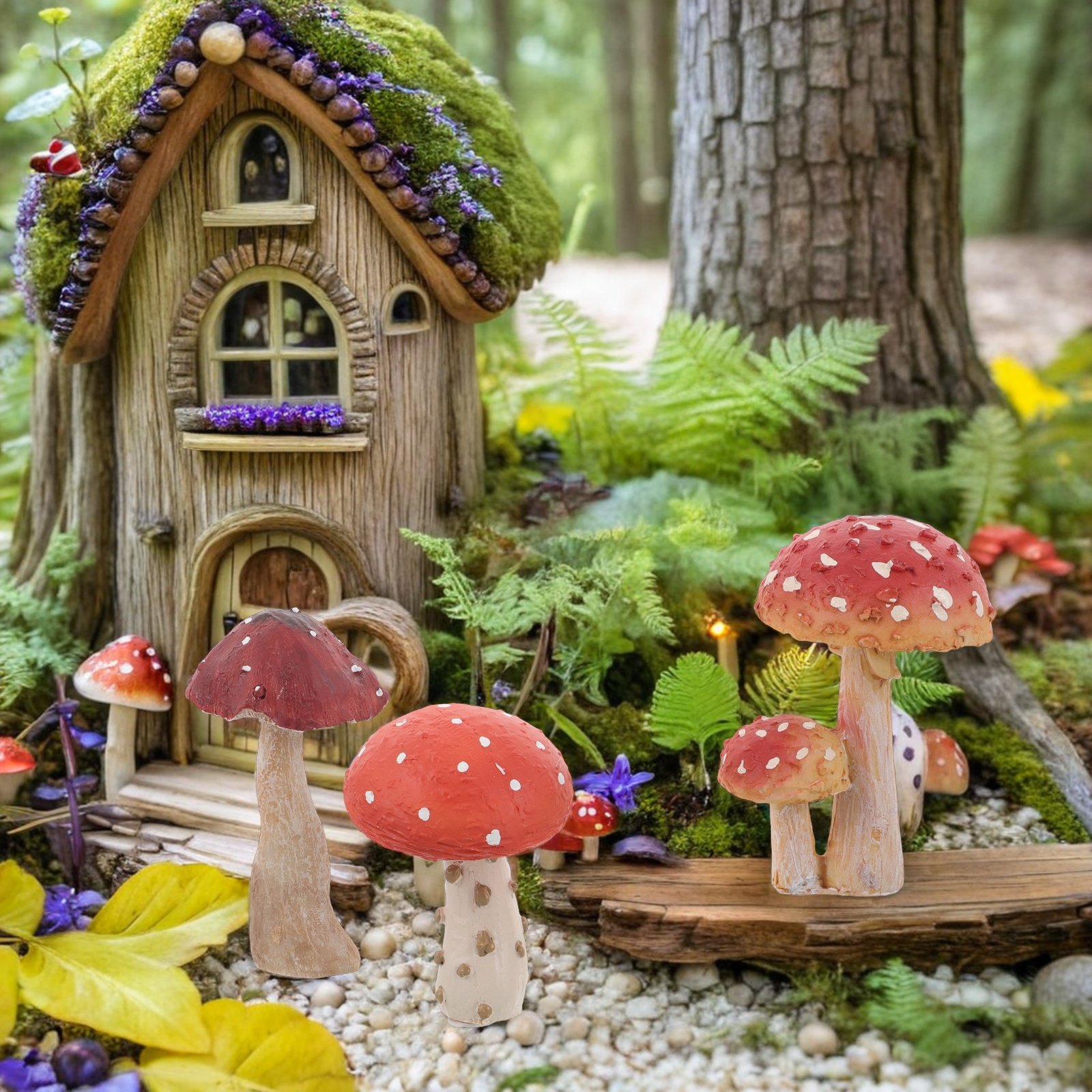3Pcs Resin Mushroom Garden Sta - Bonsai Garden Set Up avaliação e preço