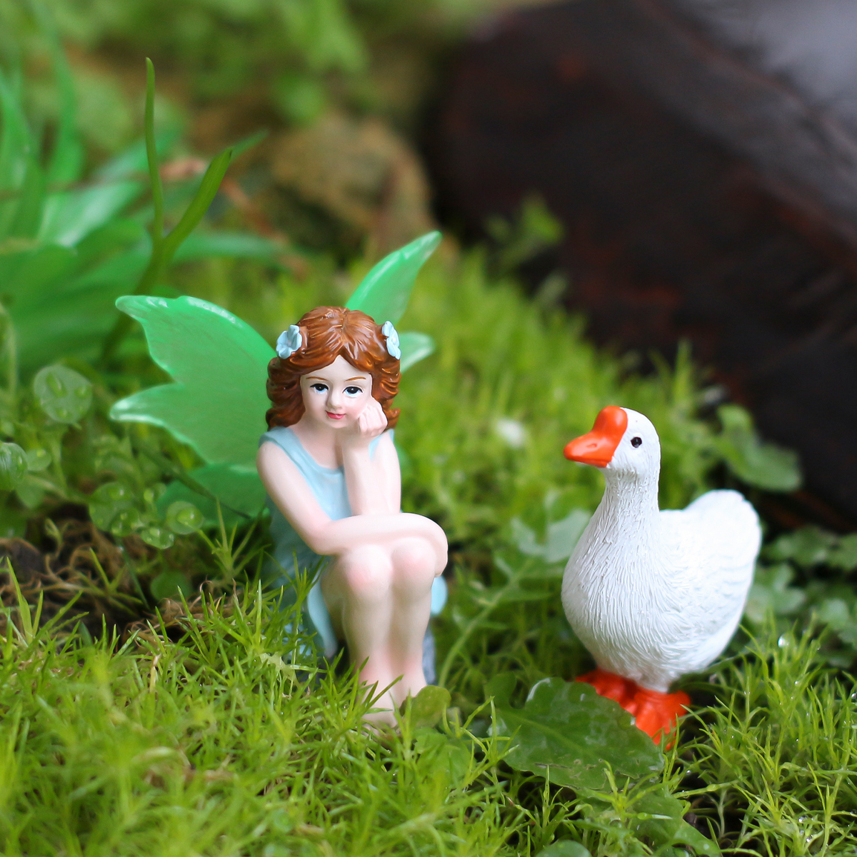 2 seated fairies and geese, cr - Bonsai Garden World avaliação e preço